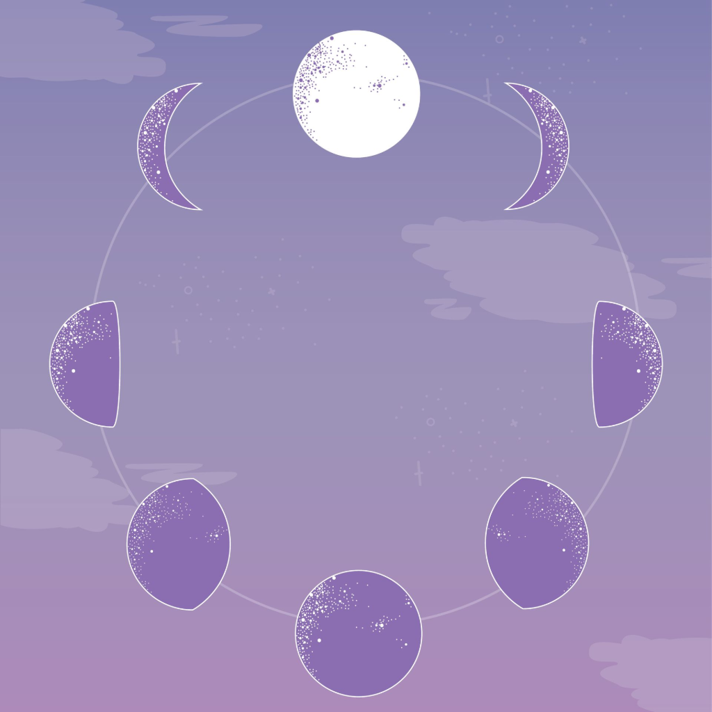illustration dessin vectoriel pleine lune cycle nuages cute kawaii 